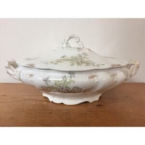 Vtg Antique Hanley Meakin Porcelain Blue Floral Vegetable Lid Oval Serving Dish